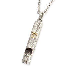 Hawaiian Jewelry Necklace Surgical Stainless Steel Whistle Stick Honu Yellow Gold Cable Chain (Stainless Steel Width 2mm), Stainless Steel, No Gemstone