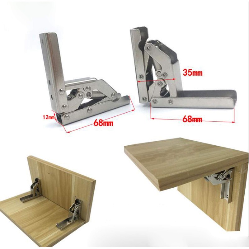 2pcs Stainless Steel 90 Degree Folding Shelf Hinge Bracket Hidden