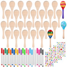 LIUBUJINGYING 30 Pcs Mini Wooden Maracas for Kids DIY Set with Colored Pens DIY Diamond Stickers Maracas Musical Instrument Mexican Fiesta Party Favor Cinco De Mayo Party Supplies Back to School Gift