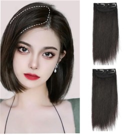 Funyn 2pieces Thick Straight Hair Pieces Adding Hair Volume Seamless Hair Topper Synthetic Invisible Clips in Hair Pieces Fluffy Hair Pad Hair Extension for Hair Loss (8INCH/20CM, Black)