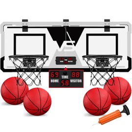 HYES 2 Player Basketball Game, Dual Shot Over The Door Mini Basketball Hoop Indoor with Scoreboard, Basketball Toy Gifts for Kids Boys Girls Adults, Suit for Bedroom/Office/Outdoor/Pool, Black