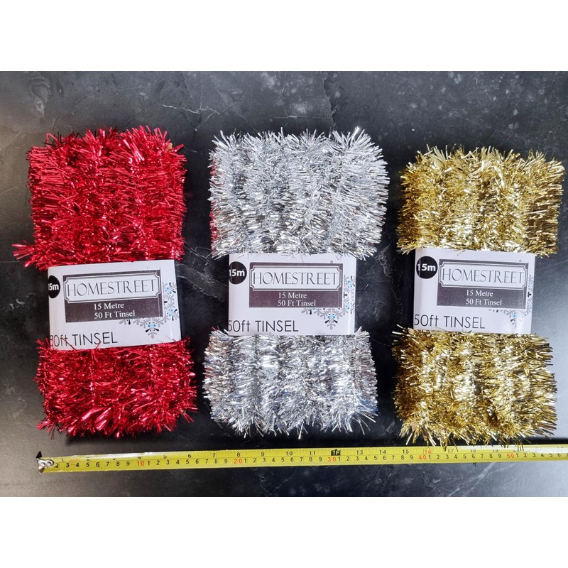 Very Long Christmas Tinsel in Red, Gold Or Silver, 50