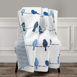 Lush Decor Rowley Birds Reversible Throw Blanket, 50" W x 60" L, Navy - Throw Blankets for Bed - Couch Blanket - Farmhouse Throw Blanket for Couch