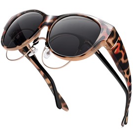 URUMQI Sunglasses Fit Over Glasses for Women, Polarized UV400 Protection Sun Glasses Trendy Round Cat Eye Shades Large Lens