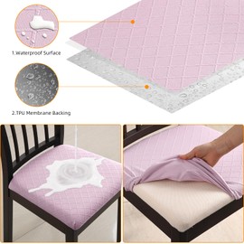 Fuloon Waterproof Seat Cushion Covers 6 PCS, Stretch Jacquard Chair Seat Covers Washable Dining Room Chair Slipcovers Removable Kitchen Cushion Protector (6, Waterproof-Pink)
