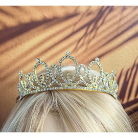 Happy 54th Birthday Tiara and Sash Gifts Crystal Rhinestone Princess Crown Birthday Women Party Favor Supplies Gold Crowns Black Sash