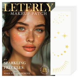 Leterly 24 Pcs Glitter Freckles Face Tattoo,Gold Face Glitter Makeup Patches Cute Sparkle Freckles Patches Waterproof Makeup Speckles for Face Accessories for Women Girls