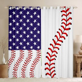 Feelyou Baseball Blackout Curtains(30%-50%) Sports Sewing Geometry Curtain for Bedroom 3D Ball Red White Blue Darkening Window Dreapes Decor Baseball Games Window Treatments (2 Panels, 42 x 84 Inch)