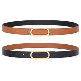JASGOOD Skinny Reversible Belts for Women Thin Leather Belt for Dresses Jeans Pants with Gold Silver Buckle,1Pack,Black/Brown S