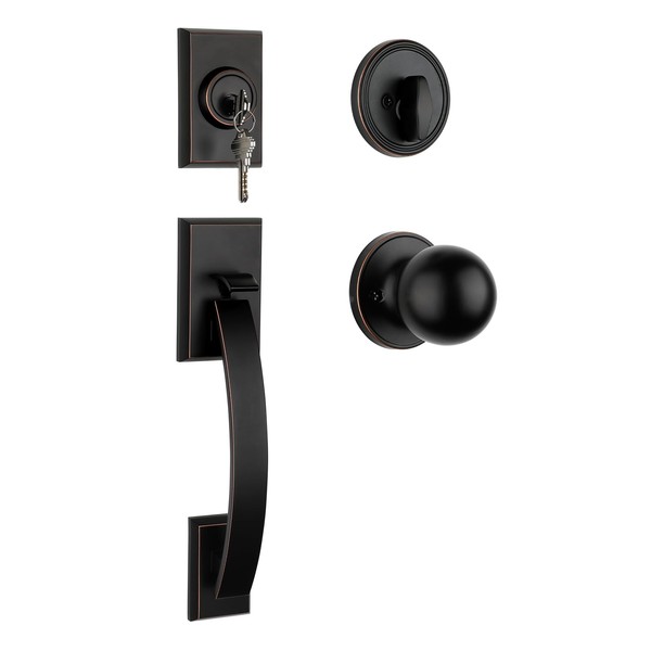 Haidms Oil-Rubbed Bronze Front Door Handle Set and Deadbolt, Zinc