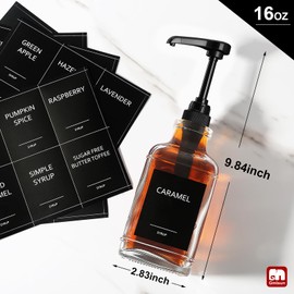 GMISUN Coffee Syrup Dispenser, 16.9 fl oz Syrup Pump Dispenser for Coffee Bar Accessories, Square Glass Syrup Bottle for Coffee Bar Essentials, Simple Maple Syrup Bottles with ¼oz Large Capacity Pump