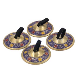 2 Pairs Brass Floral Finger Cymbals Zills for Belly Dancing (Blue)