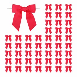 Meseey 50 Pcs 4 Inch Grosgrain Ribbon Twist Tie Bows Pretied Bows Premade Craft Bows for Treat Bags Gift Wrapping Basket Wedding Baby Shower Brithday Valentine's Day Christmas Party (Hot Pink)