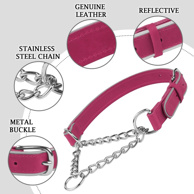 OOPSDOGGY Reflective Leather Martingale Dog Collar - Adjustable No Pull