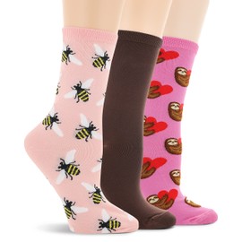 Hot Sox Women's Animal lover Crew Socks 3 Pack, Multi-Colored, Women's Shoe Size: 4-10, Multi-colored, 4-10