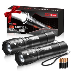 RECHOO LED Flashlight 2 Pack, Tactical Flashlights High Lumens with 3 Modes, Pocket Small Flash Light, Waterproof Zoomable Flashlights for Home Emergency, Camping Essentials (Battery Included)