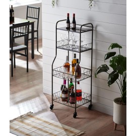Kings Brand Furniture - 4 Tier Kitchen Bakers Rack, Microwave Oven Stand, Serving Bar Rolling Utility Cart with Storage Shelves - Black
