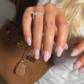 Dusty Pink Press On Nails Short Oval, SXVME Simple False Nails Press Ons Cute, Pink Fake Nails Short Almond, Natural Glue on Nails Short Round, Solid Gel Full Cover Stick On Nails For Women Daily Wear