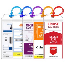 CPCOIN Cruise Luggage Tag Holder 5 Pack Clear Reusable Cruise Travel Tags Waterproof Cruise Ships Essentials for Carnival, NCL, Princess & MSC