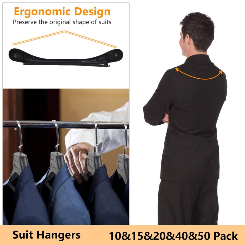 Plastic Extra Wide Suit Hangers, Pack of 15, Width: 17.7",Notched