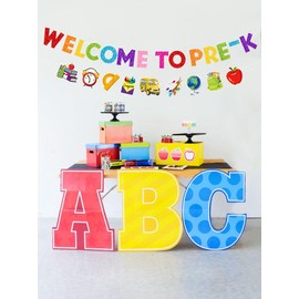 Welcome to PRE-K Banner - Back to School Decorations Supplies for Preschool - First Day Banner