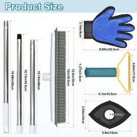 Carpet Rake for Pet Hair Removal, Reusable Dog Cat Hair Remover Soft Silicone Bristle Carpet Broom with 48" Adjustable Long Handle, Non Scratch Carpet Sweeper Brush for Cat/Dog Hair Hardwood Tile