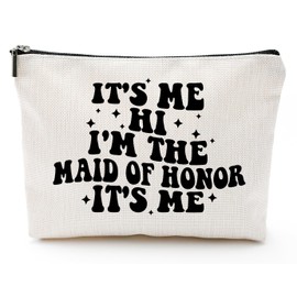 It's Me Hi I'm The Maid of Honor Canvas Makeup Bag – Bridal Party Gifts for Bridesmaids, Bachelorette Party Favor, Wedding Accessories, Cosmetic Pouch for Women