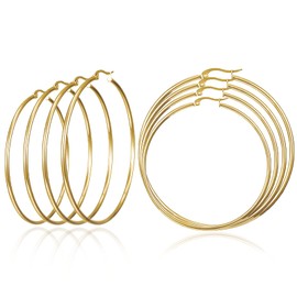 Huge Gold Hoop Earrings for Women - Plated Gold Stainless Steel Hooped Earrings for Women, 70-100mm Large Gold Hoop Earrings, Stainless Steel, No Gemstone