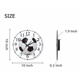 KEEPSUPER Clock Soccer Ball Pattern Wall Clock 10 Inch Silent Non-Ticking Clocks Battery Operated for Home Living Laundry Room Kitchen Bedroom Office