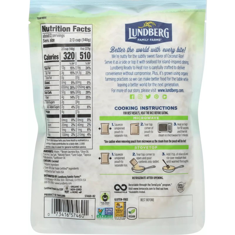 Lundberg Rice Coconut Jasmine 8 oz (Pack of 6)