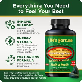 Life's Fortune Multivitamin & Mineral 60 Tablets, All Natural Energy Source Supplying Whole Food Concentrates, Antioxidants, Amino Acids, Enzymes, Trace Minerals & More