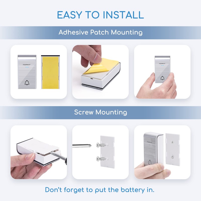 Aigostar doorbell, waterproof portable wireless bell set, doorbell kit, wireless