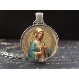 Our Lady Undoer Of Knots Medal Saint Mary Untier of Knots Glass Pendant Necklace