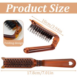 2 Pieces Folding Travel Hair Brush (in Amber Design), Mini Wild Boar Bristle Hair Brush, Portable Pocket Size Hair Brush for Thick/Thin Hair and Curly, Beard Comb for Men