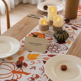 Keketoarrange Fall Table Runner Thanksgiving Pumpkins Autumn Harvest Maple Leaves Cloth Dining Centerpiece Party Table Decor Fall Decorations for Home 13 x 72 Inch