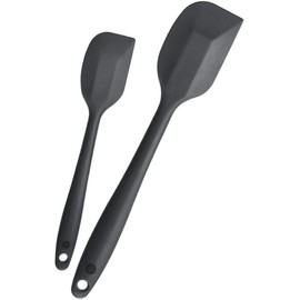 StarPack Basics Silicone Spatula Set of 2 (1 Small, 1 Large), High Heat Resistant to 480°F, Hygienic One Piece Design, Non Stick Rubber Cooking Utensil Set (Gray Black)