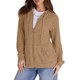Witsmile Zip Up Hoodies for Women Long Sleeve Oversized Sweatshirts Basic Workout jacket Coffee