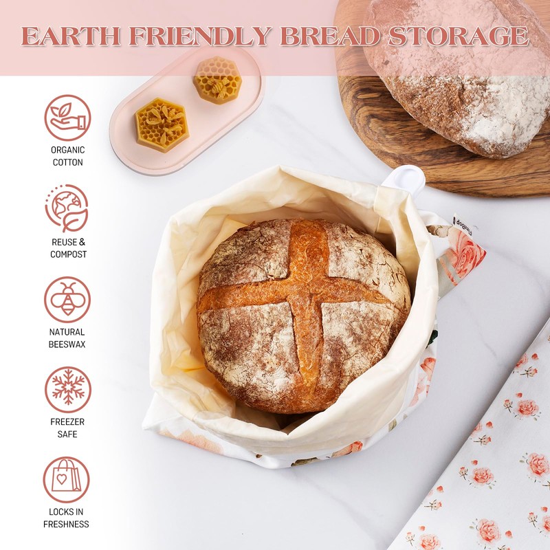 FIZZBOP Beeswax Bread Bags 2-Pack, Reusable XL 13x17 Inch For