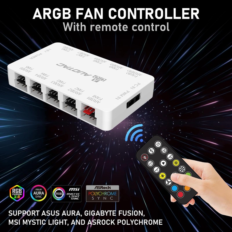 Auotac ARGB Controller PWM Fan Hub with RF Remote, (Connect