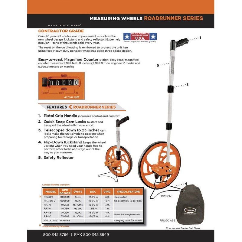 Keson RR410 Contractor Grade Measuring Wheel (Graduations: 10ths), 15-1/2-Inch Diameter