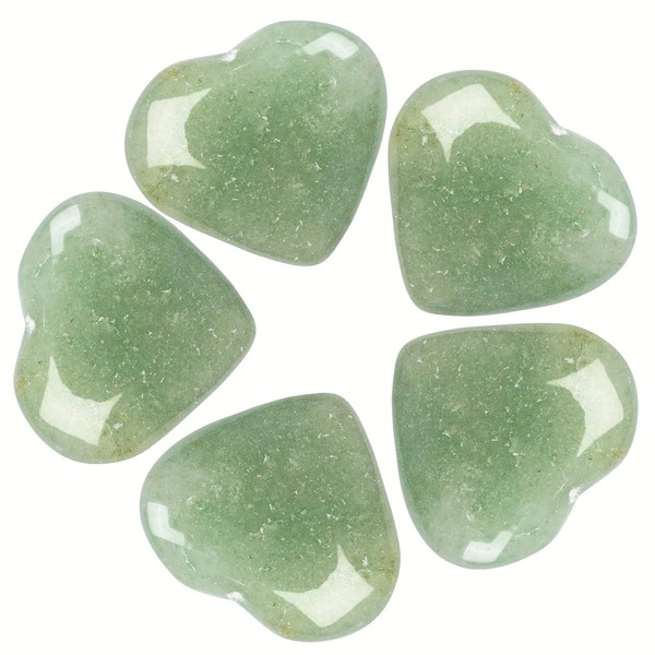 Crocon 5 Pcs Green Jade Gemstone Heart Mini Heart Shape Puff Stones Set Pocket Crystal Healing Tumble Collection Palm Worry Stone Good Luck Gift Home Decor Size: 20-25 mm