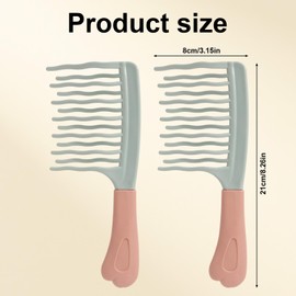 2pcs Wide Tooth Toothed Curly Curling Hair Comb, Detangle Detangling Curls Hair Brush with Double Row Wavy Tooth Design for Long/Thick Dry/Soggy Hairs for Women/Girl (Green)