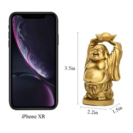 Pop Top Brass Statue Feng Shui Ornament Laughing Buddha Holding Ingot Money Bag for Home Office Decorative Figurine Attract Wealth PTZY067