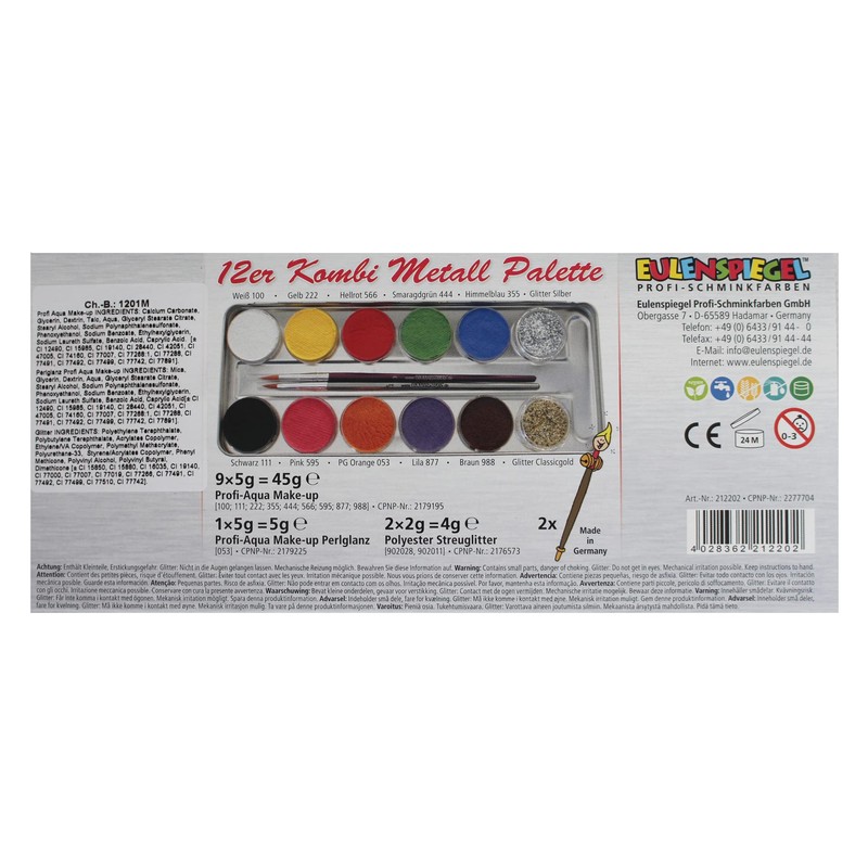Eulenspiegel Makeup Palette Metal 2 Glitter 2 Brushes 10 Colours