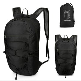 NOATON2071 Folding Backpack, Lightweight, Large Capacity, Compact Pocketable, For Travel/Outdoors, Carry-on Compatible, For Men and Women, Disaster Prevention Bag, Black