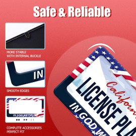 in God We Trust License Plate Frame with American Flag Christian License Plate Colroful Stainless Steel Auto Parts Funny License Plate Decoration Screws Size 12.3 "x 6.3"