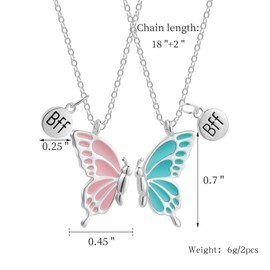 WEDDINEN BFF Best Friends Necklace for 2 Women, Half Cute Matching Butterfly Pendant Chain Friendship Necklaces Jewelry Gifts for Friend Women Silver