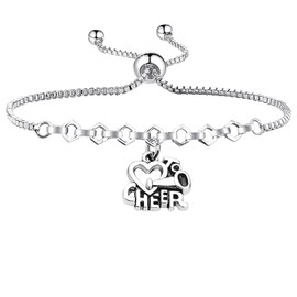 BEKECH Girls Cheerleading Bracelet Love to Cheer Charm Adjustable Slide Bracelet Cheer Team Spirit Cheer Jewelry Cheer Coach (silver)