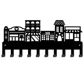 SUPERDANT Metal Key Holder, Metal Hook Rack, Wall Mounted Key Organiser, Houses, Road Wall, Key Holder, Decorative Backpack Holder for Wall, Living Room Decoration, 33 x 15 cm