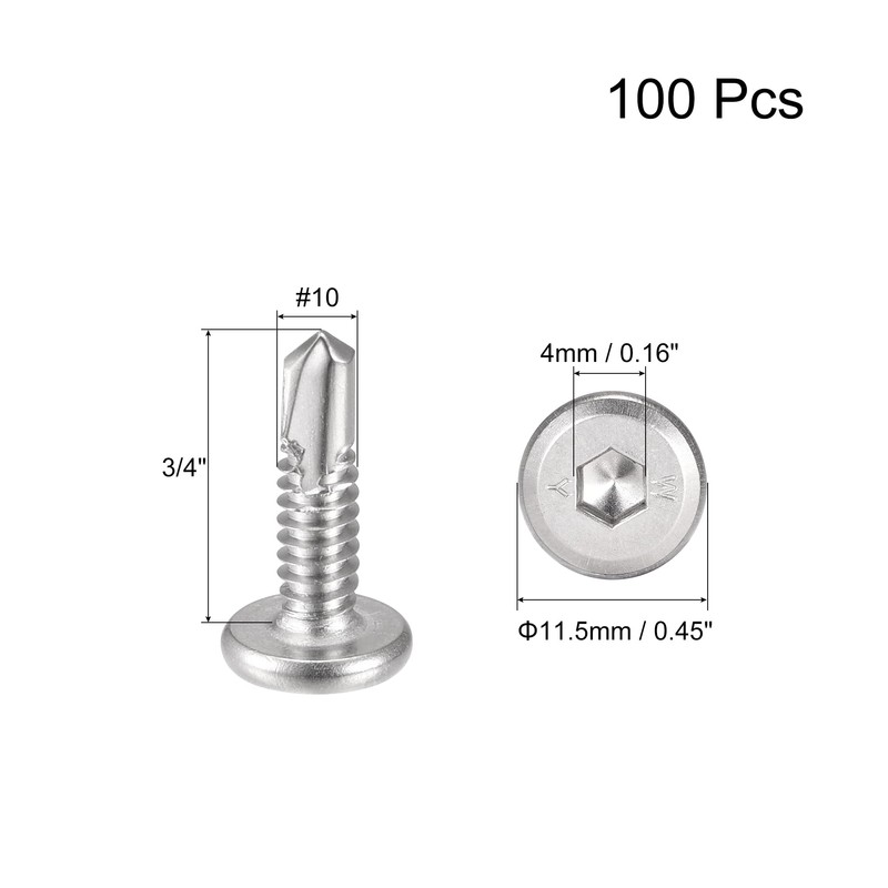 uxcell Hex Socket Self Tapping Screws, #10 x 3/4" 410